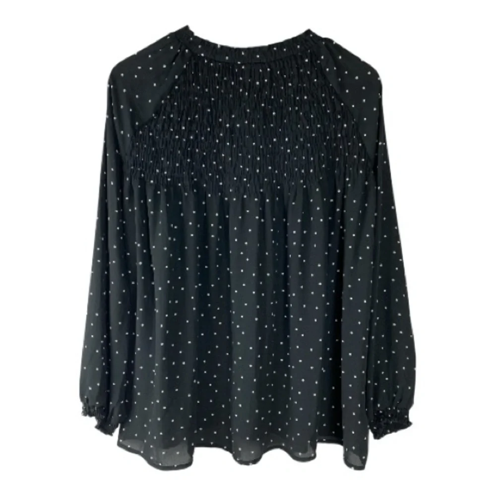 Molly Bracken Polka Dot Blouse Size Small Black with White Dots Loose Fit Flowy - Picture 2 of 10